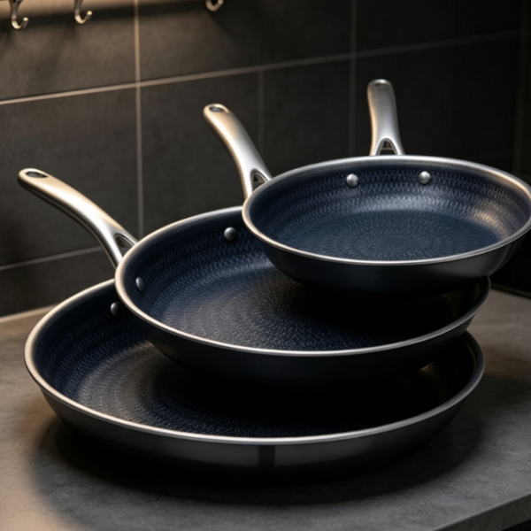 Hybrid Tri-Ply Stainless Steel Frying Pan, Blue Interior Set