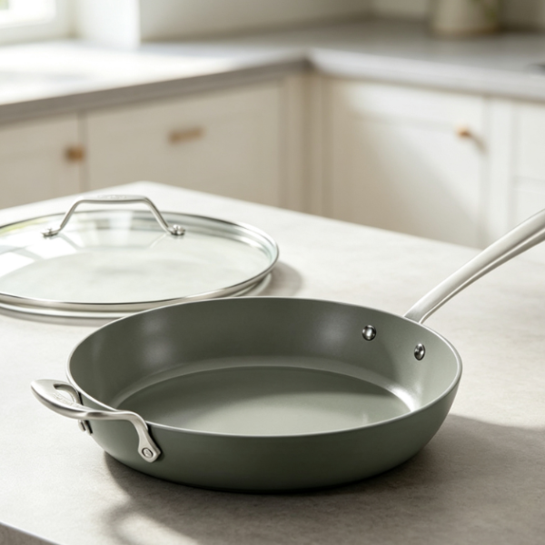 Ceramic Non-Stick Frying Pan With Lid, Durable, Compatible With All Stovetops