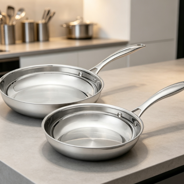 Stainless Steel Frying Pan 2-Piece Set, Even Heat Distribution For Induction