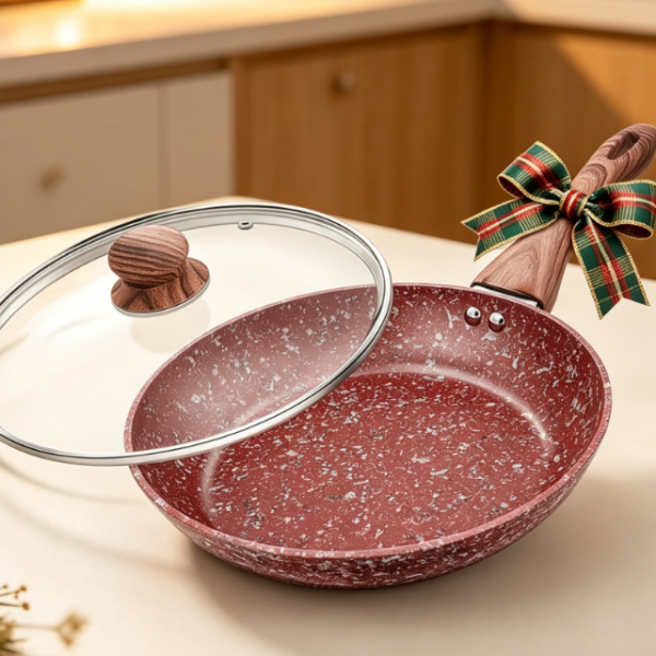 Granite Non-Stick Frying Pan With Lid, Non-Toxic, Bakelite Handle